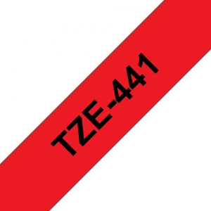 Fita Compatível Brother TZe441  Laminada Texto Preto em Fundo Vermelho  18mm x 8 metros