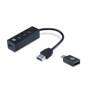 Conceptronic Hubbies TAIL 4 Portas USB 3.0 Hub c/ USB-C-USB-A Adaptador