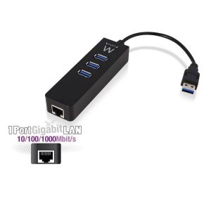 Ewent EW1140 base & duplicador de portas USB 3.2 Gen 1 (3.1 Gen 1) Type-A Preto