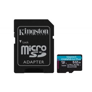 Kingston Cartão de Memória MicroSD Canvas Go Plus 512GB Class10 UHS-I U3 V30 A2 170MB/s 90MB/s