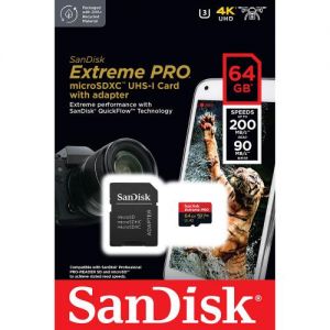 SanDisk Cartão Extreme PRO micro SDXC 64GB A2 200MB/s V30 c/ Adaptador
